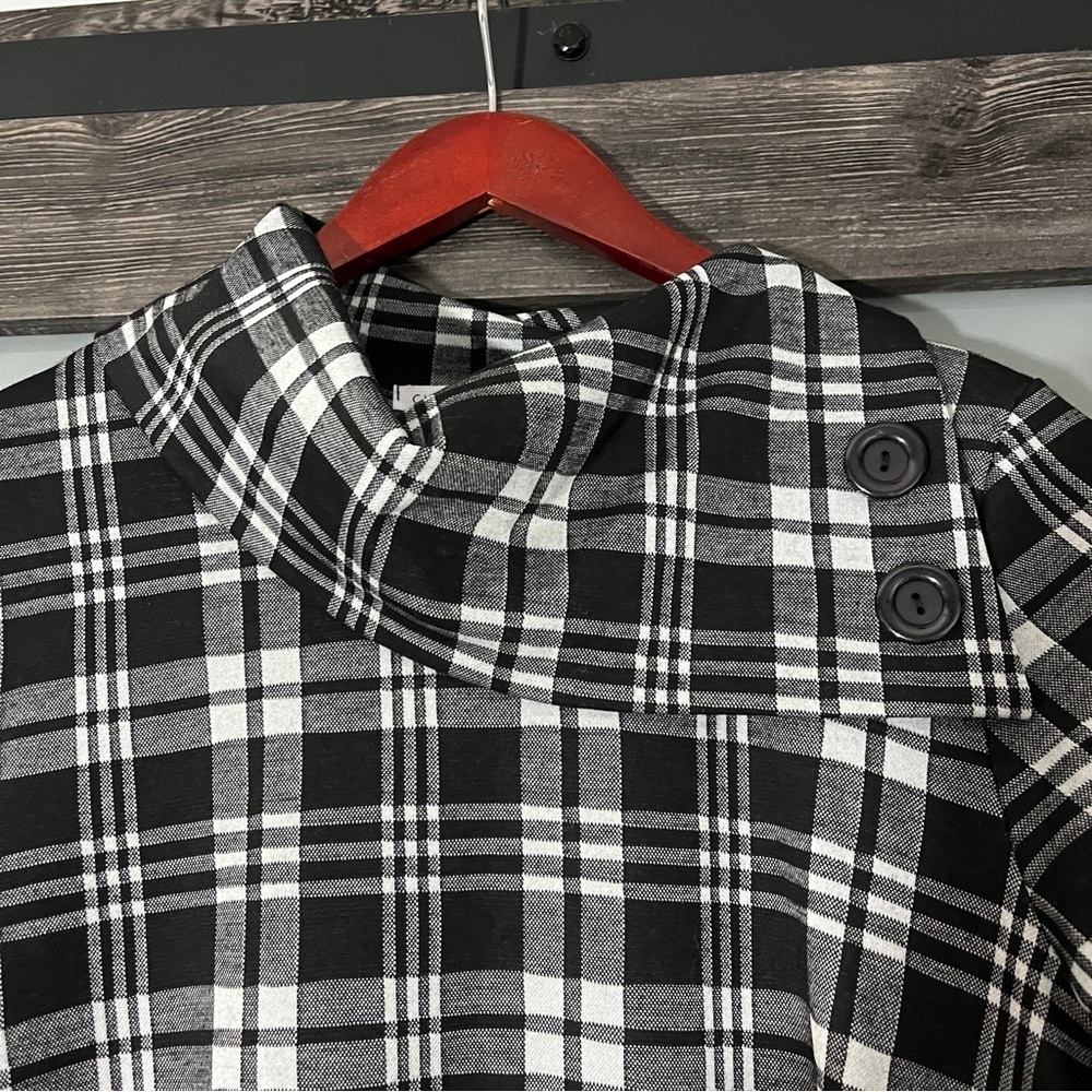 Chris & Carol Black & White Plaid Dress High Collar w/ Button Detail Women's M - Picture 2 of 6